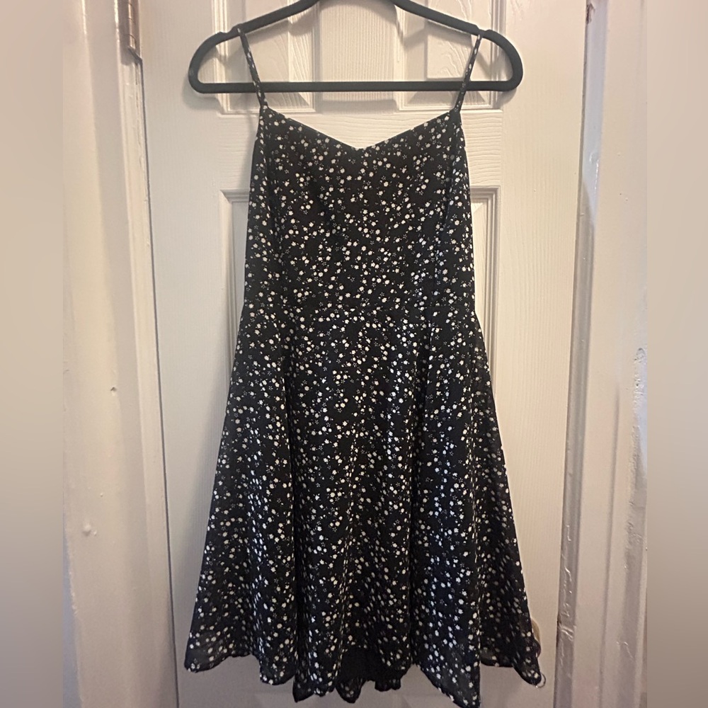 Black Spaghetti Strap Floral Midi Dress